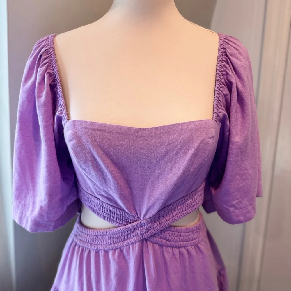 Free People Lilac Cross of Sunlight Puff Sleeve Cutout Mini Dress | Size Small